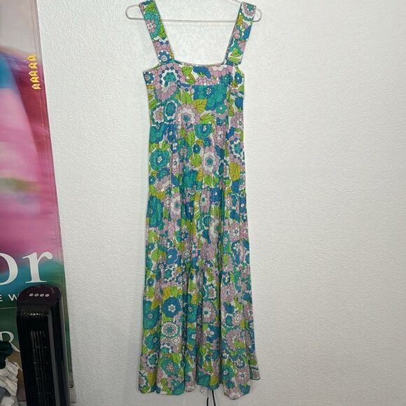 New DODO BAR OR Lima Square-neck Floral-print Dress In Flower 3 Blue Small - Picture 2 of 15